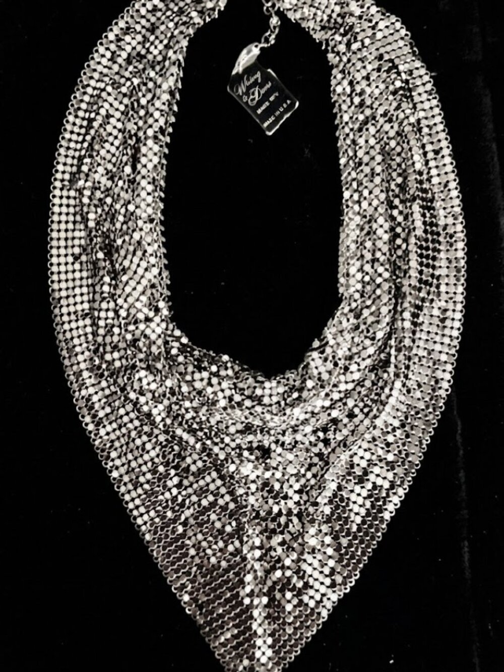 Whiting & Davis metal mesh scarf/bib necklace